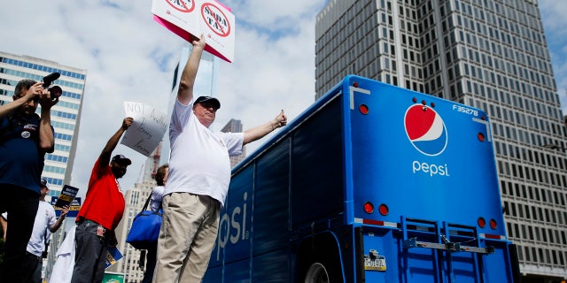 June 8, 2016: Opponents of a proposed sugary drink tax demonstrate outside City Hall in Philadelphia.