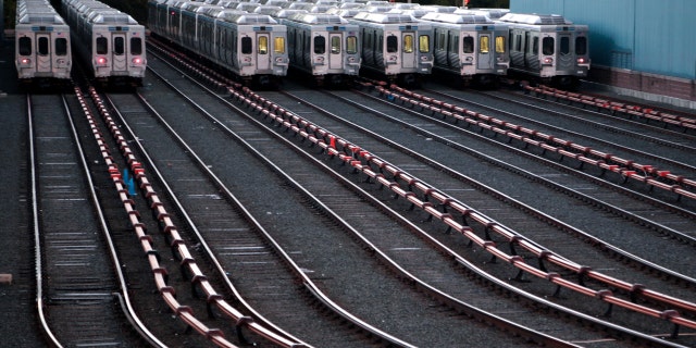 Market-Frankford line trains remain idle at a Southeastern Pennsylvania Transportation Authority (SEPTA) station Tuesday, Nov. 1, 2016 in Upper Darby, Pa., just outside Philadelphia