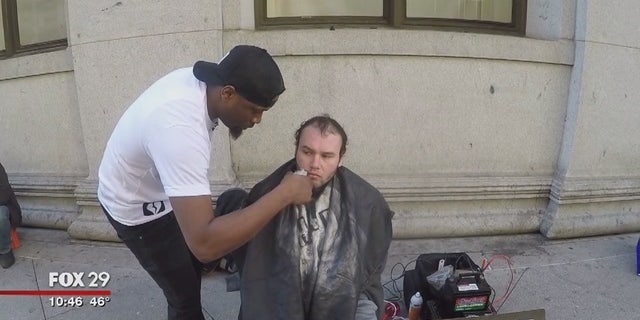 Brennon Jones provides free hair cuts to homeless people in Philadelphia.