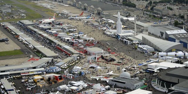Aerial view of Le Bourget airport, near Paris taken on June 18, 2013 during the 50th International Paris Air show. Canadian plane maker Bombardier announced dozens of orders at the Paris Air Show on Tuesday in two separate deals worth about $1.3 billion (971 million euros) at catalogue prices.