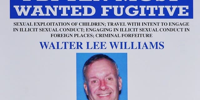 A photo shows a detail of a Federal Bureau of Investigation wanted poster for alleged child sex predator Walter Lee Williams, following a press conference on June 17, 2013 at the Newseum in Washington. Mexican officials said late Tuesday they had arrested Williams