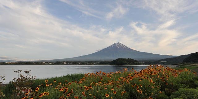 This picture taken on June 16, 2013 shows Mount Fuji, the highest mountain in Japan at 3,776 metres (12,460 feet). Residents in towns around Mount Fuji celebrate after UNESCO grants World Heritage status to the volcano.