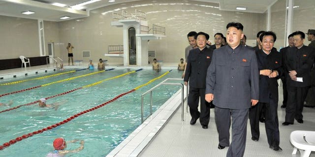 North Korean leader Kim Jong-Un inspects a swimming pool, in a photo repleased by state media on June 22, 2013. North Korea has blamed the United States for escalating tensions on the Korean peninsula and called for "real actions" if Washington wants peace.