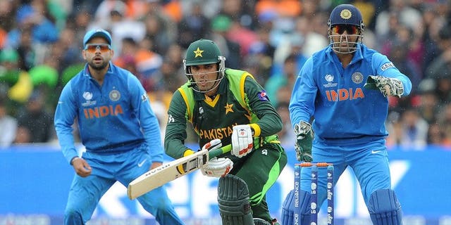 Misbah-ul-Haq (centre) bats for Pakistan against India in a Champions Trophy game at Edgbaston on June 15. Pakistan Monday conceded their next two cricket series will be held at neutral venues, inviting bids to host South Africa and Sri Lanka in the United Arab Emirates.