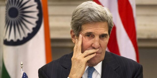 US Secretary of State John Kerry during a press conference in New Delhi on June 24, 2013. Kerry headed to Saudi Arabia in hopes of coordinating support for Syria's rebels, amid fears that a prolonged civil war will embolden extremists.