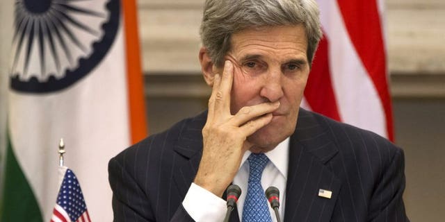 US Secretary of State John Kerry during a press conference in New Delhi on June 24, 2013. Kerry headed to Saudi Arabia in hopes of coordinating support for Syria's rebels, amid fears that a prolonged civil war will embolden extremists.