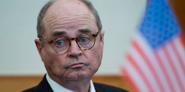 The US' special representative for Afghanistan James Dobbins addresses a press conference following a meeting of the International Contact Group on Afghanistan and Pakistan in Berlin on May 14, 2013. Dobbins arrived in Islamabad on Tuesday for talks with Prime Minister Nawaz Sharif and other senior officials on efforts to open peace talks with Afghan Taliban, Pakistan's foreign ministry said.