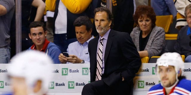 John Tortorella is seen during the 2013 NHL Stanley Cup Playoffs on May 19, 2013 at TD Garden in Boston, Massachusetts. Tortorella was named coach of the National Hockey League's Vancouver Canucks on Tuesday, completing what turned out to be a swap of coaches with the New York Rangers.
