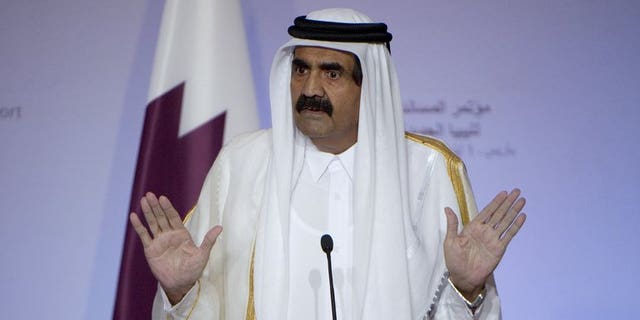 The emir of Qatar, Sheikh Hamad bin Khalifa al-Thani, speaks during a press conference on September 1, 2011. The succession of power in Qatar is not expected to disrupt the tiny Gulf state's rising international political influence or its role as an economic powerhouse with a global reach, analysts say.