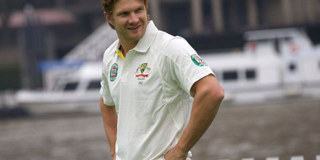 Australian cricketer Shane Watson gestures during a game on a barge in the River Thames in London on June 20, 2013. Watson has denied any role in forcing Australia cricket chiefs to take action against David Warner for the opener's attack on England's Joe Root.