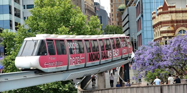 A monorail carriage heads towards Darling Harbour in downtown Sydney on November 9, 2012. The New South Wales state government announced in March that the controversial above-ground rail link would be pulled down.