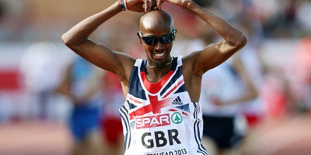 Britain's Mo Farah wins the men's 5,000m at Gateshead Stadium in Newcastle on June 22, 2013. Farah proved he was still the man to beat heading into the World Championships with a 5,000 metres win over a high-class field at the Birmingham Diamond League meeting in central England on Sunday.