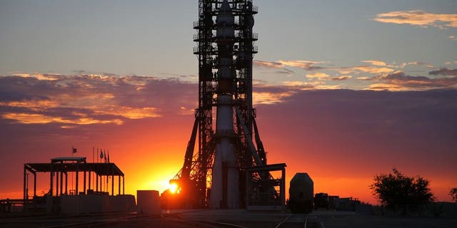 A Soyuz rocket on its launch pad at Baikonur cosmodrome on June 25 , 2013. An unmanned Russian Proton-M carrier rocket exploded on takeoff at Baikonur, in images broadcast live on national television.
