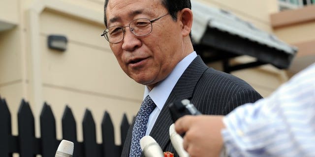 In this file photo, North Korean nuclear negotiator Kim Kye-Gwan talks to the reporters in Singapore, on December 5, 2008. Kim left on Tuesday for Russia, state media said, as the communist state steps up a diplomatic offensive after months of tension.