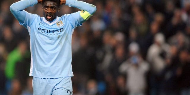 Manchester City's Kolo Toure after their UEFA Europa League defeat to Sporting Lisbon at the Etihad Stadium in Manchester, on March 15, 2012. Toure has joined Liverpool from City on a free transfer, the Merseyside club announced.