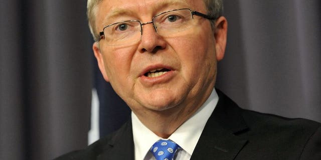 Australia's newly reinstated Prime Minister Kevin Rudd talks to the media in Canberra on June 26, 2013. Rudd will hold talks with Indonesia's president Friday, with the politically sensitive subject of asylum-seekers set to top the agenda.