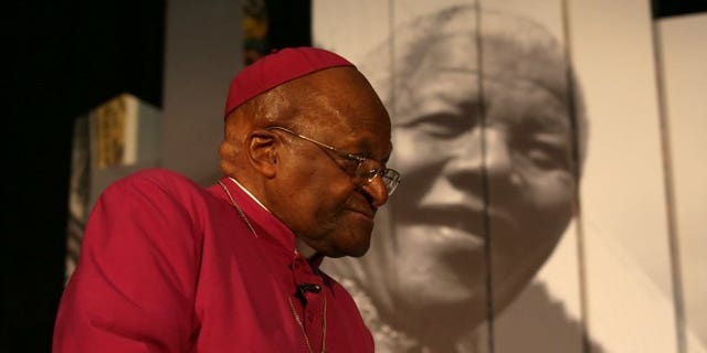 South Africa's Nobel Peace Prize laureate Desmond Tutu attends the launch of Cape Town's Nelson Mandela Legacy Exhibition on July 30, 2013. 