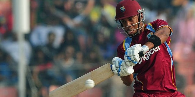 West Indies cricketer Lendl Simmons plays a shot in Khulna on November 30, 2012. Simmons has been summoned to replace suspended captain Dwayne Bravo in the West Indies squad to face Sri Lanka in the fifth match of the Tri-Nation Series at Queen's Park Oval on Sunday.