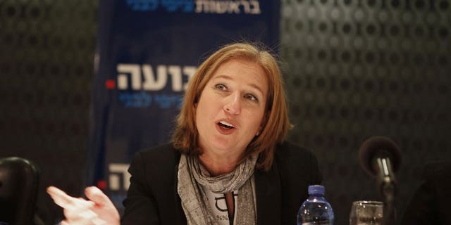 Israeli Justice Minister Tzipi Livni, speaks during an election event in Jerusalem on January 15, 2013. Livni was due in Moscow for talks over Russia's plans to supply S-300 anti-aircraft missiles to the regime of Syrian President Bashar al-Assad