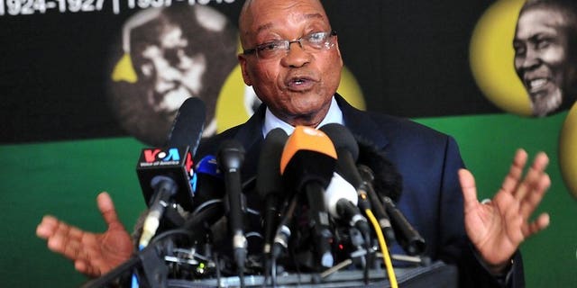 South African president Jacob Zuma speaks pictured in Johannesburg on June 24, 2013. An embattled Zuma reshuffled his cabinet with less than a year to go before elections Tuesday, axing key allies and ousting Tokyo Sexwale, a long-time big-hitter of the ruling ANC party.