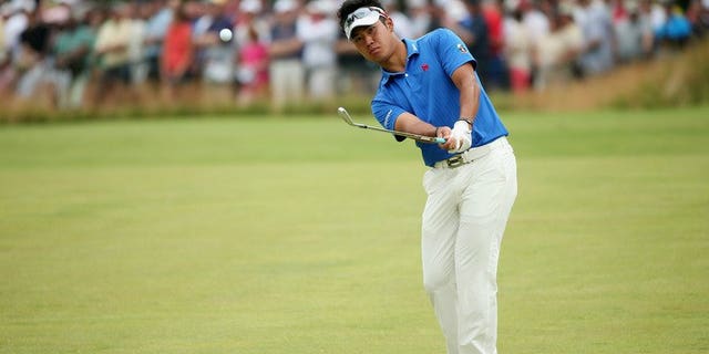 Hideki Matsuyama chips to the first green during the final round of the U.S. Open at Merion Golf Club on June 16. Japan's rookie superstar said Wednesday he is ready to impress in his debut at the British Open as he steps up his quest for a US Tour card.