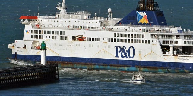 P&amp;amp;O ferry Pride of Canterbury leaves Calais harbour, northern France, for Dover on January 2, 2012. Police have arrested two people after 15 asylum seekers were found hidden in a tanker on board a ferry at the port of Dover.