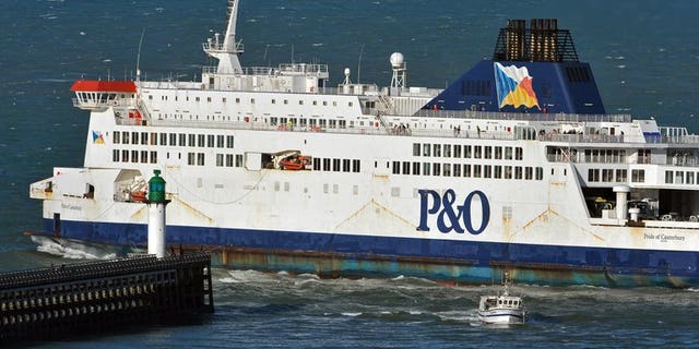 P&O ferry Pride of Canterbury leaves Calais harbour, northern France, for Dover on January 2, 2012. Police have arrested two people after 15 asylum seekers were found hidden in a tanker on board a ferry at the port of Dover.