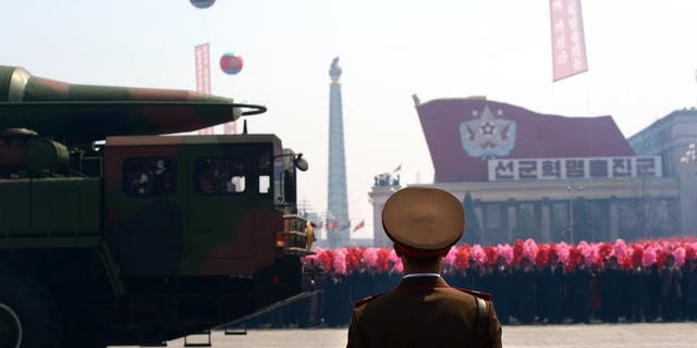 A Taepodong class missile is displayed during a military parade in Pyongyang on April 15, 2012. North Korea has mobilised a variety of missiles in preparation for a massive military parade later this month to mark the 60th anniversary since the end of the Korean War, a report said Friday.