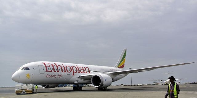 An Ethiopian Airlines Dreamliner jet is pictured on April 27, 2013. London's Heathrow airport suspended both of its runways after another parked Ethiopian Airlines Boeing 787 Dreamliner caught fire, but no casualties were reported.