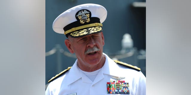 Vice Admiral Scott Swift, commander of the US 7th Fleet, speaks to journalists in Vietnam on April 23, 2012. He has described military relations with China as "collegial" and rejected Cold War comparisons, urging "methodical and thoughtful" diplomacy in the region.