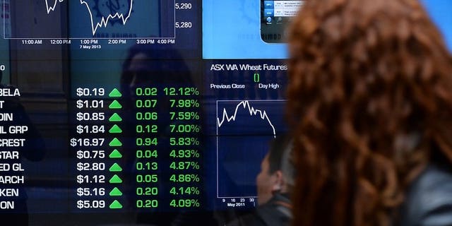 This file photo shows an electronic screen at the Australia Stocks Exchange, in Sydney, on May 7, 2013. An anti-coal activist was charged on Tuesday with issuing a fake press release that temporarily wiped more than Aus$300 million from the share price of Australia's Whitehaven Coal.