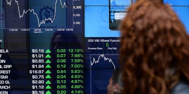 This file photo shows an electronic screen at the Australia Stocks Exchange, in Sydney, on May 7, 2013. An anti-coal activist was charged on Tuesday with issuing a fake press release that temporarily wiped more than Aus$300 million from the share price of Australia's Whitehaven Coal.