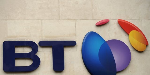 The British Telecom logo is pictured in London, on May 13, 2010. BT, which recently entered the market for the broadcasting of live television sport, has announced a drop in quarterly profits.