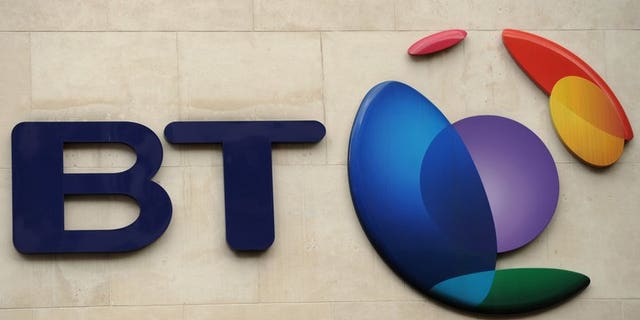 The British Telecom logo is pictured in London, on May 13, 2010. BT, which recently entered the market for the broadcasting of live television sport, has announced a drop in quarterly profits.