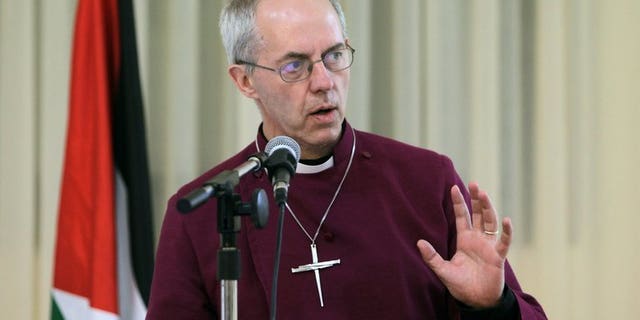Archbishop of Canterbury Justin Welby speaks at the Saint Andrews Episcopal Church in the West Bank city of Ramallah on June 27, 2013. Welby was said to be "furious" Thursday after finding out its pension fund invested in a high-interest loans company he had earlier promised to destroy.