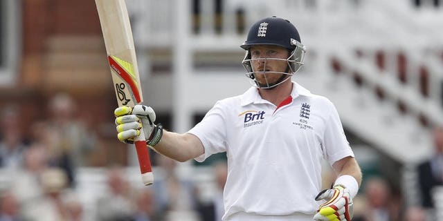 Ian Bell acknowledges the crowd after reaching his 50 during play on the third day of the second Ashes cricket test match between England and Australia at Lord's cricket ground in north London, on July 20, 2013. Bell admits he is relishing the chance to avenge his Ashes misery against Australia.