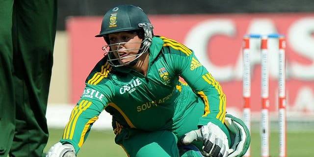 Quinton de Kock dives to reach the crease against Pakistan in Benoni in March. De Kock rejoined the South Africa team as captain AB de Villiers won the toss and elected to bat in the crucial third one-day international against Sri Lanka in Pallekele on Friday.