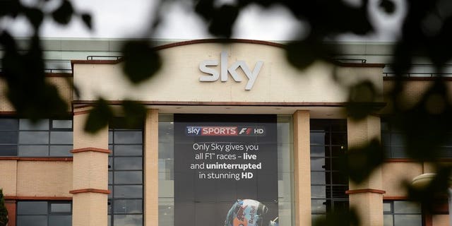 BSkyB headquarters in west London. The British pay-TV giant says annual net profits rose eight percent, boosted by rising revenues and customer numbers.