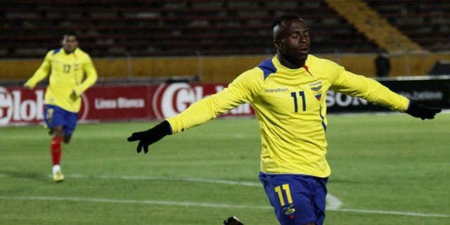 Ecuadorean player Christian Benitez celebrates after scoring against Venezuela in Quito on November 17, 2010. Benitez has died suddenly in Qatar at the age of 27, his agent Jose Chamorro said.
