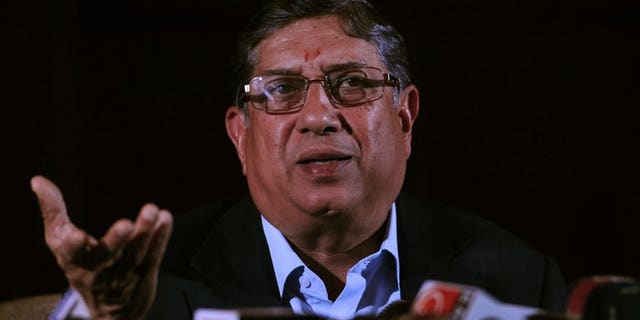 N. Srinivasan addresses a press conference in Kolkata on May 26. An Indian court ruled Tuesday a probe ordered by the country's cricket chiefs into a betting scandal was illegal, causing further trouble for cricket head N. Srinivasan, reports said.
