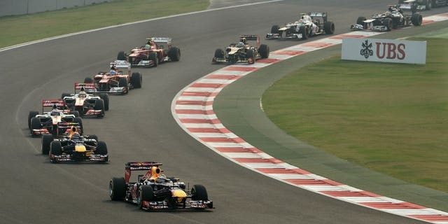 Drivers take part in the Formula One Indian Grand Prix, in New Delhi on October 28, 2012. The Indian Grand Prix has been cancelled for next year but is expected to return in 2015, an official said on Wednesday.