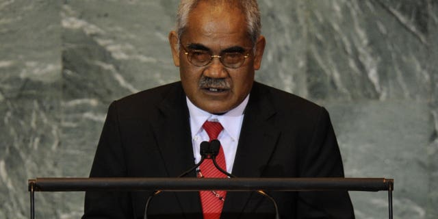 In this file photo, Willy Telavi, Prime Minister of Tuvalu, addresses the UN General Assembly in New York, on September 24, 2011. Tiny Pacific nation was caught in a constitutional crisis on Friday after Telavi and governor general tried to sack each other, sources in the capital Funafuti said.