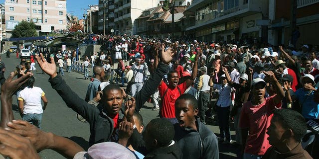 People protest in the centre of Antananrivo, in May last year. EU foreign affairs head Catherine Ashton gave those blocking elections in Madagascar a two-week deadline Tuesday to avoid sanctions, warning that international patience after a four-year wait is at breaking point.