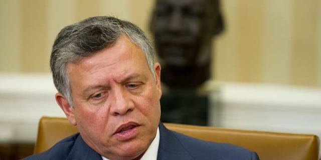 Jordan's King Abdullah II holds talks with US President Barack Obama (unseen) at the White House in Washington, on April 26, 2013. Abdullah has held talks with US army chief General Martin Dempsey on developments in the Middle East and boosting ties.