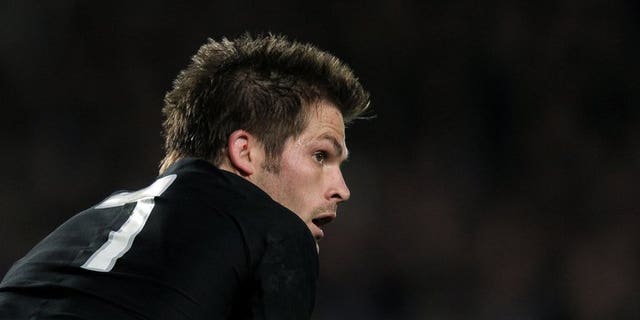 New Zealand All Blacks captain Richie McCaw reacts during a match at Eden Park Stadium in Auckland on October 23, 2011. McCaw returns to lead the All Blacks against Australia on Saturday, with New Zealand coach Steve Hansen selecting an experienced line-up to face the fired-up Wallabies.