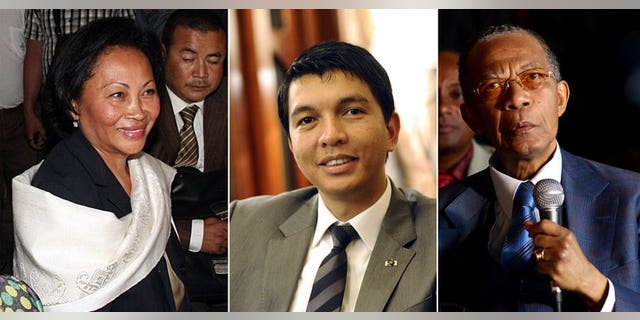 A combination of file pictures made on June 5, 2013 shows Madagascar's presidential candidates (L-R) Lalao Ravalomanana, Andry Rajoelina and Didier Ratsiraka. Madagascar's electoral court has removed the names of three presidential hopefuls whose candidacies had delayed key elections on the Indian Ocean island, a roll published on August 17, 2013 showed.
