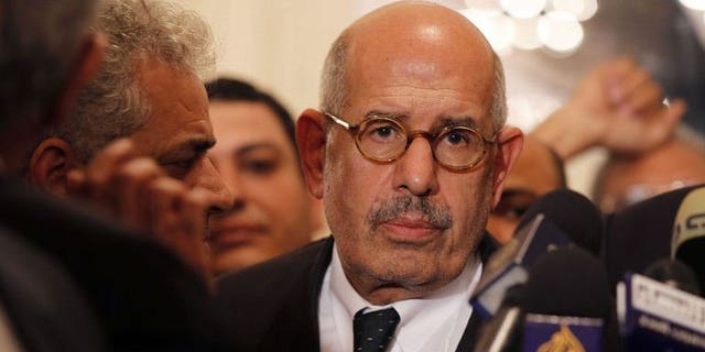 Egyptian opposition leader and Nobel Prize laureate Mohamed ElBaradei leaves at the end of a joint press conference on November 22, 2012, in Cairo. ElBaradei, who resigned as vice-president in protest over a bloody crackdown on supporters of ousted leader Mohamed Morsi, arrived in Vienna on Sunday.