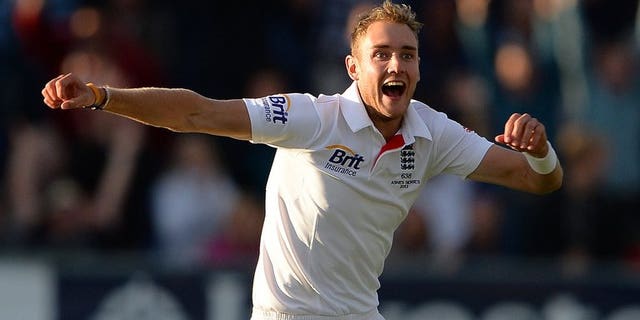 England's Stuart Broad celebrates at the Durham cricket ground on August 12, 2013. Broad has insisted he's nothing to apologise for after refusing to walk in the opening Ashes Test against Australia at Trent Bridge.