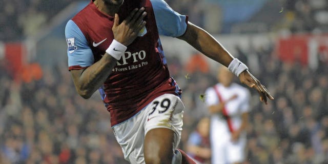 Aston Villa striker Darren Bent celebrates scoring a goal against Manchester City in Birmingham on January 22, 2011. Bent has hit out at Aston Villa manager Paul Lambert, in an interview published, over his treatment during his time at Villa Park.