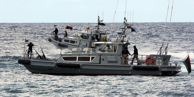 Libyan navy personnel patrol off the coast of the eastern city of Benghazi on February 17, 2013. Libya's navy has prevented a tanker from "illegally entering" Al-Sedra oil terminal in the east of the country, the army's general staff said Tuesday, as protests paralysed several ports.